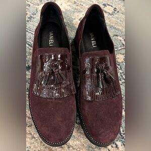 Van Eli Women's Burgundy Suede Patent Leather Brogues, size 10